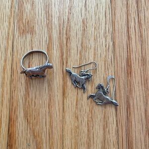 Sterling Silver Stallion Horse Ring and Earrings Set 925